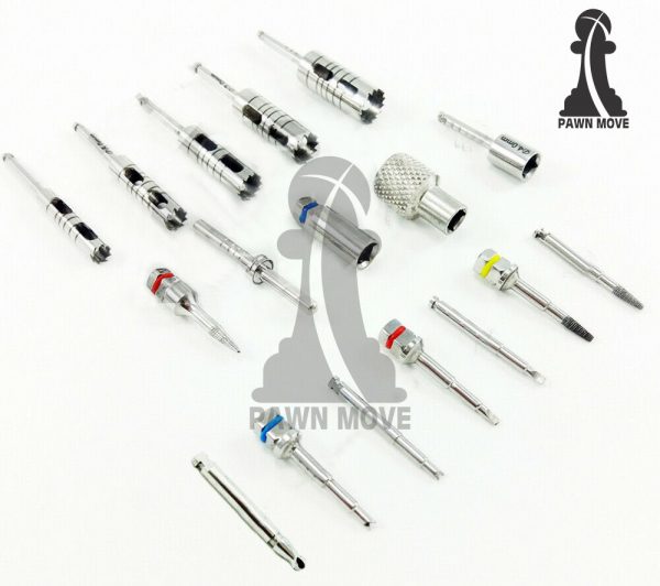 Dental Implant Remover Kit 18 Pieces Long Trephine Screw Drivers Drill with Wrench - Image 2